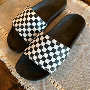 Vans Off the Wall Checkered Black and White Slides, men’s size 11, GUC